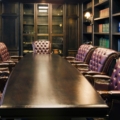 Office conference table, shelves, imported chairs