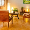 Mahogany lounge chairs with cushions