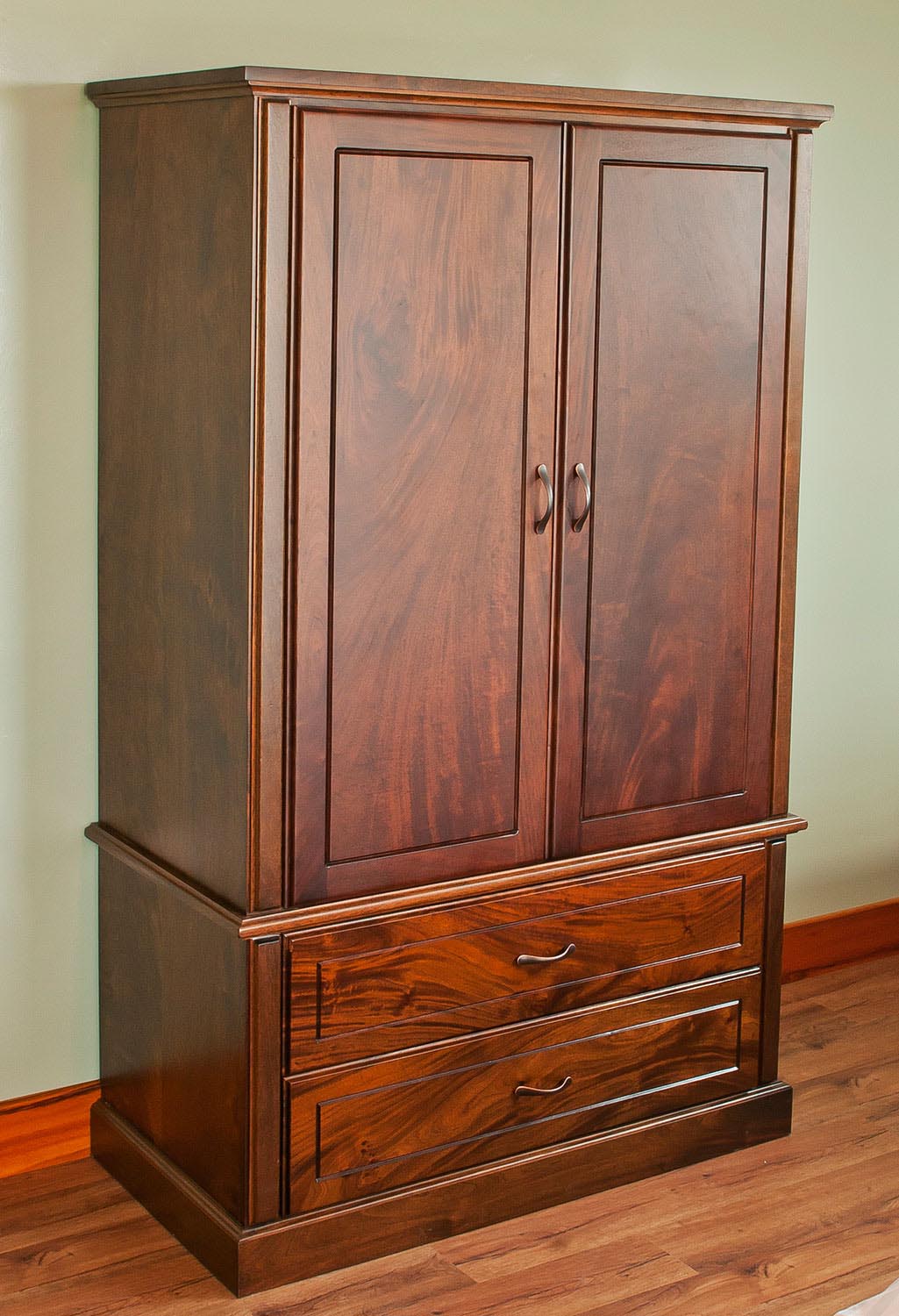 Custom figured mahogany wardrobe